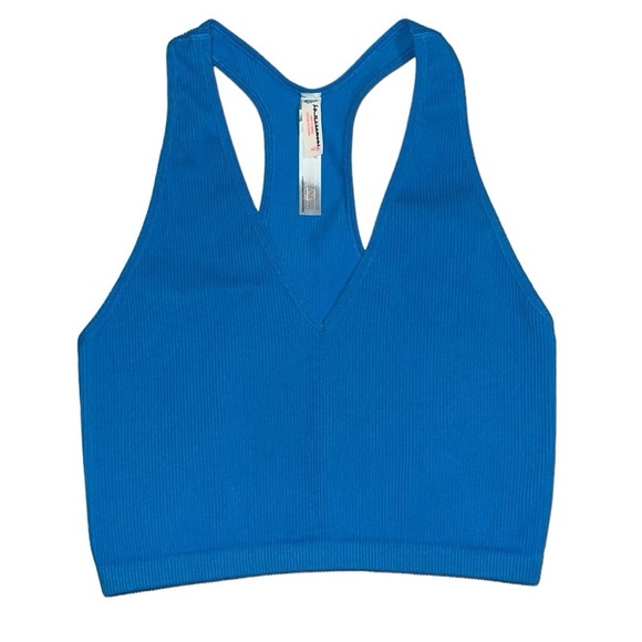 🏀Free People FP Movement The Free Throw Long Crop Tank Varsity Blue Tan XS XL - Picture 6 of 15